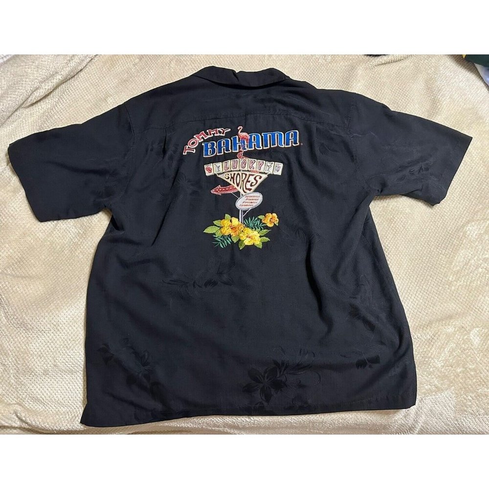 NWOT Tommy Bahama L Black Silk Embroidered Lucky Shores Men’s Button Down